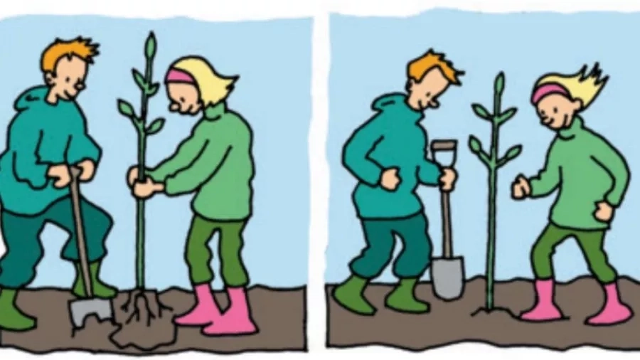 Børn og træer - Plant træer. Tegning: Eva Wulff. 