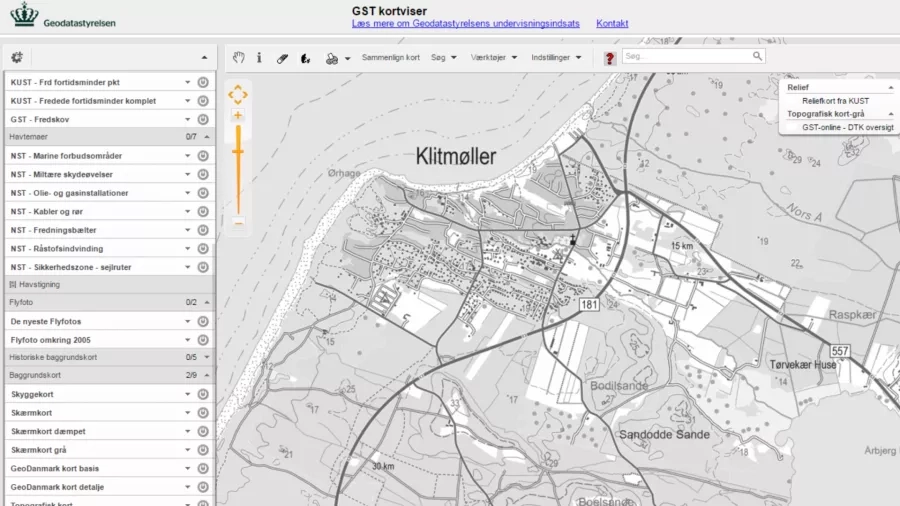 Undersøg Klitmøllers geomorfologi på Geodatastyrelsens hjemmeside. 