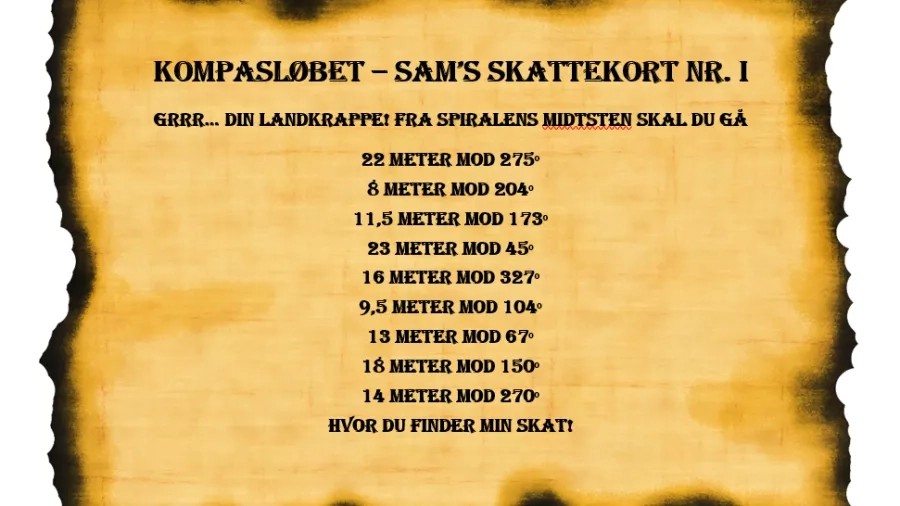 Sams skattekort til kompasløbet. Billede: Nationalpark Skjoldungernes Land.