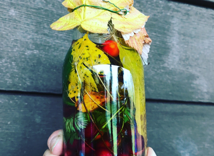 Efterårets farver holdt i live et glas med eddike